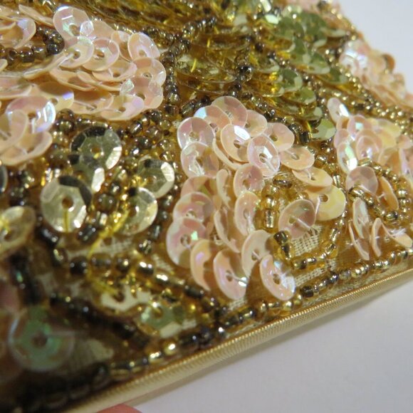 Sequence Satin Covered Box Ornament in Gold and Pinky Peach 90s - Picture 6 of 7